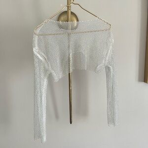 Chic Silver Mesh festival party Crop Top cover Size M